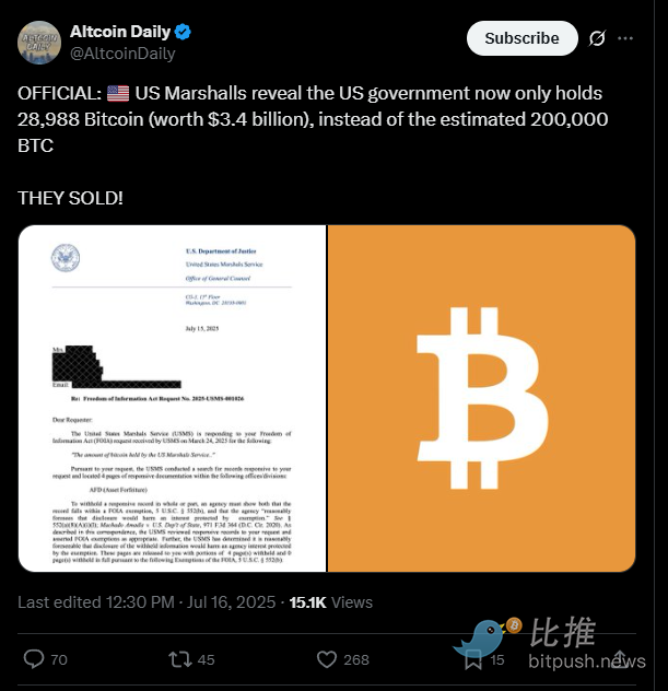 美法警局偷偷賣了 17 萬枚 BTC？史詩級補倉要來了嗎?