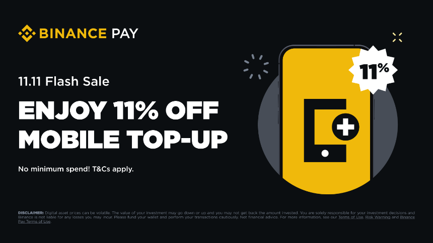 Flash Sale: Get 11% off Mobile Top-up With No Minimum Spend via Binance Pay!